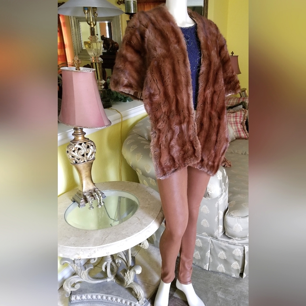 Vintage Women's Luxury Fur Stole Shawl Wrap Brown Mink Fur